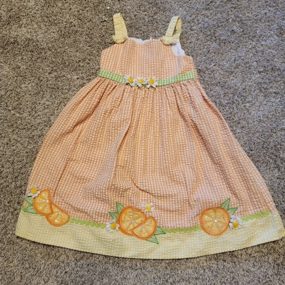 Orange Gingham Dress with Citrus Embroidery